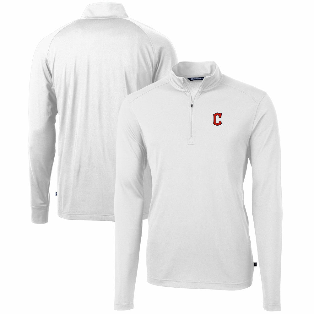 Cleveland Guardians Cutter & Buck Virtue Eco Pique Recycled Quarter-Zip Pullover Top - White