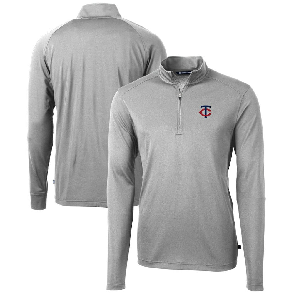 Minnesota Twins Cutter & Buck Virtue Eco Pique Recycled Quarter-Zip Pullover Top - Gray
