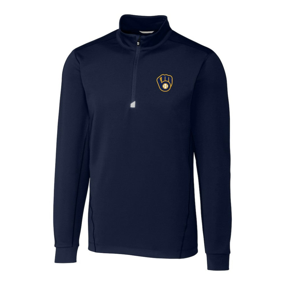 Milwaukee Brewers Cutter & Buck Big & Tall Traverse Stretch Quarter-Zip Pullover Top - Navy