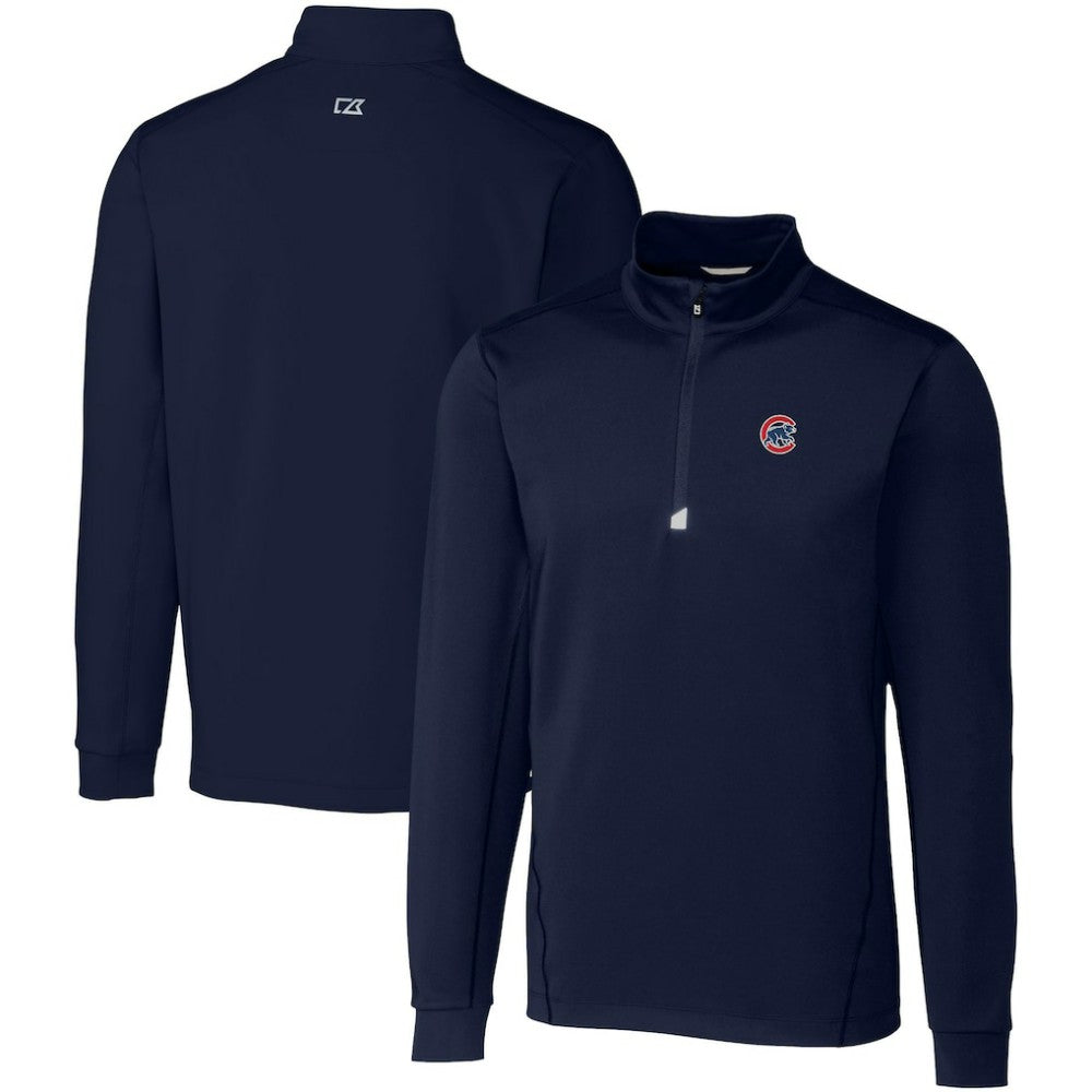 Chicago Cubs Cutter & Buck Big & Tall Traverse Stretch Quarter-Zip Pullover Top - Navy
