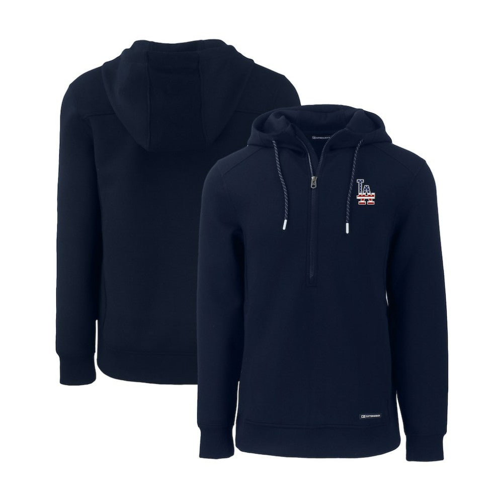 Los Angeles Dodgers Cutter & Buck Stars & Stripes Roam Eco Half-Zip Recycled Pullover Hoodie - Navy