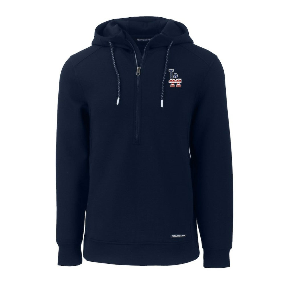 Los Angeles Dodgers Cutter & Buck Stars & Stripes Roam Eco Half-Zip Recycled Pullover Hoodie - Navy