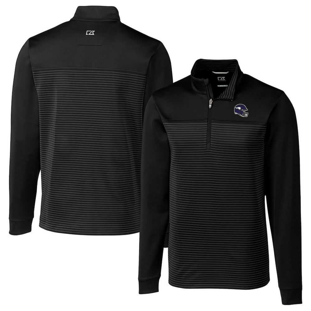 Minnesota Vikings Cutter & Buck Traverse Stripe Stretch Quarter-Zip Pullover Top - Black sale