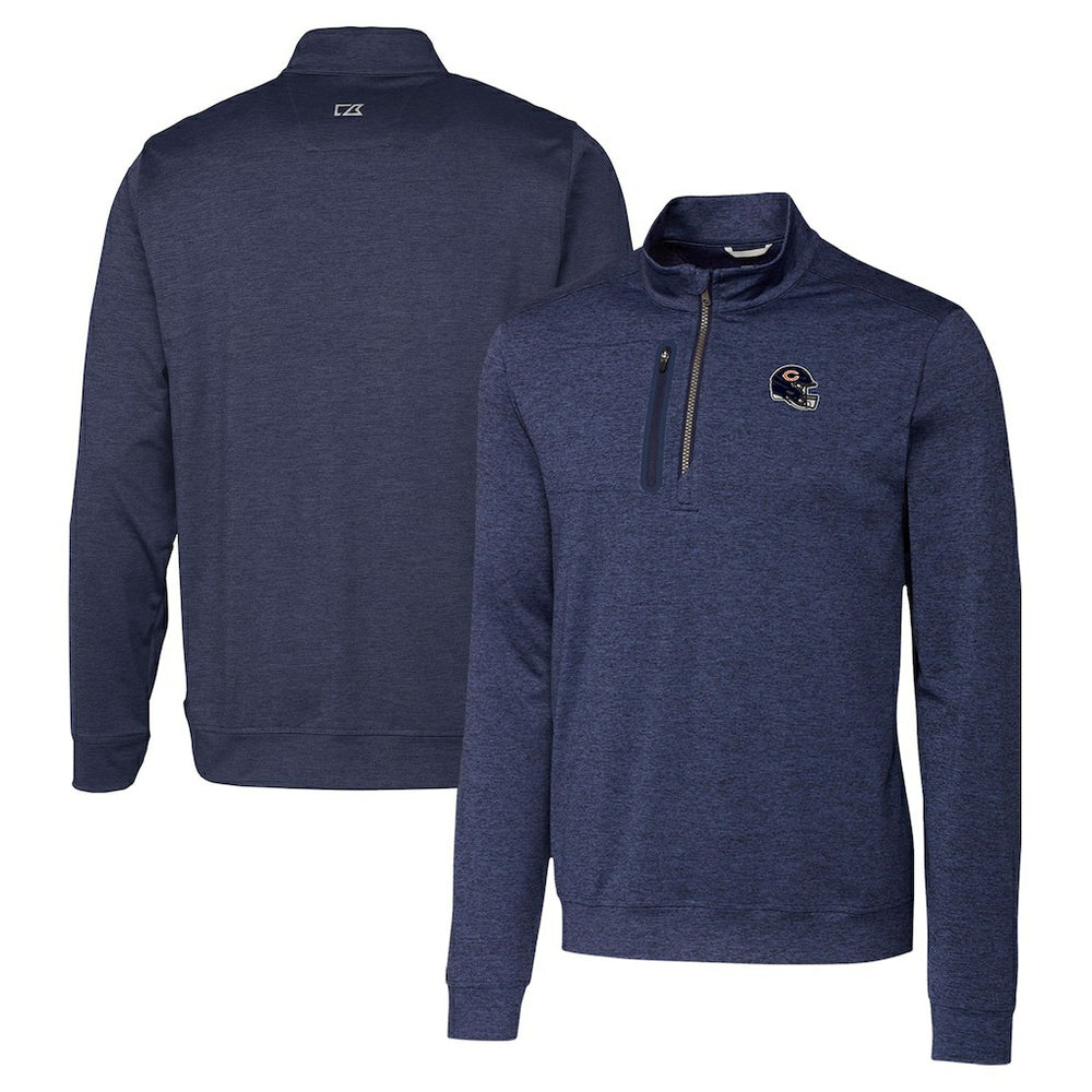 Chicago Bears Cutter & Buck Helmet Stealth Heathered Quarter-Zip Pullover Top - Navy sale