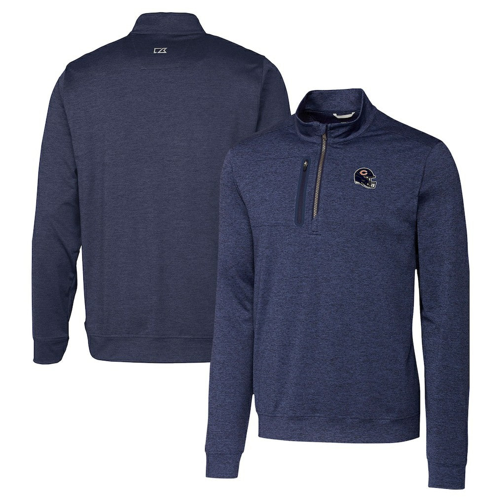 Chicago Bears Cutter & Buck Helmet Stealth Heathered Quarter-Zip Pullover Top - Navy sale