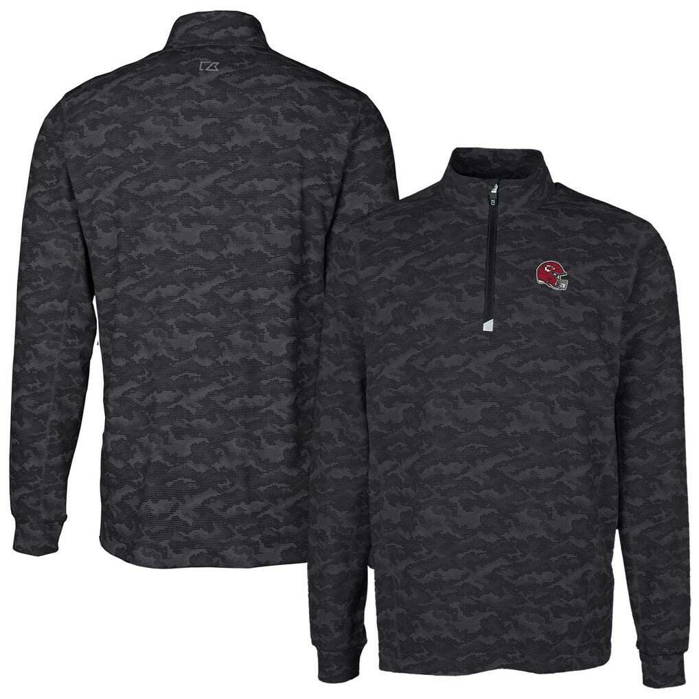Kansas City Chiefs Cutter & Buck Helmet Traverse Camo Print Stretch Quarter-Zip Pullover Top - Black for sale