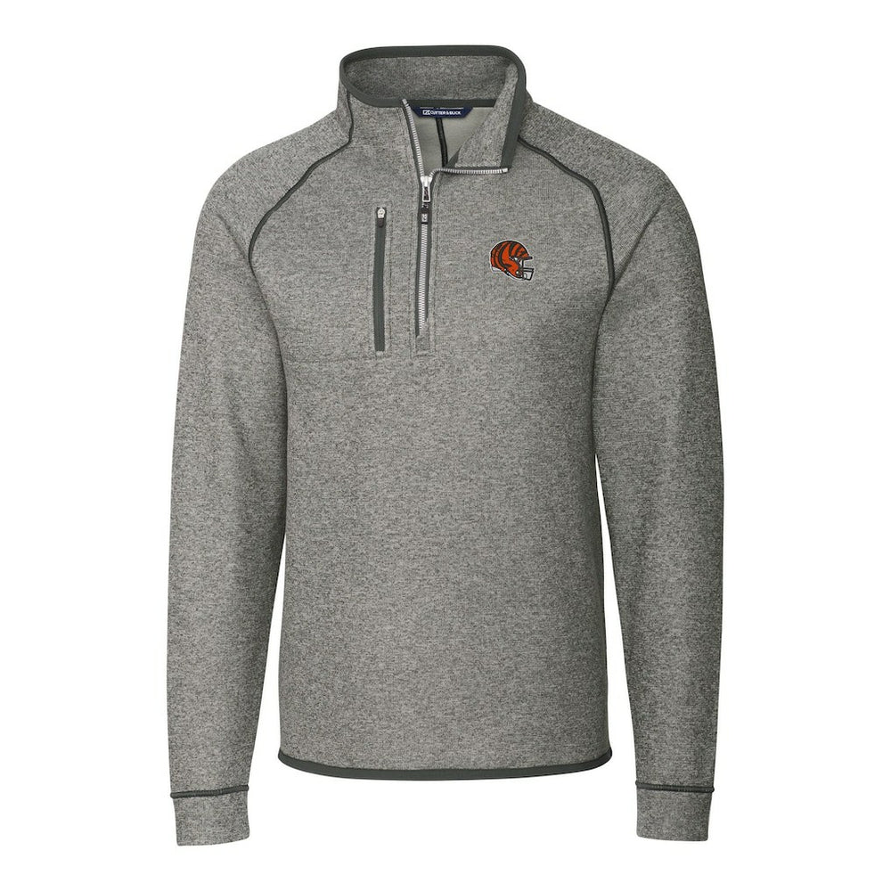 Cincinnati Bengals Cutter & Buck Helmet Mainsail Sweater-Knit Half-Zip Pullover Jacket - Silver sale