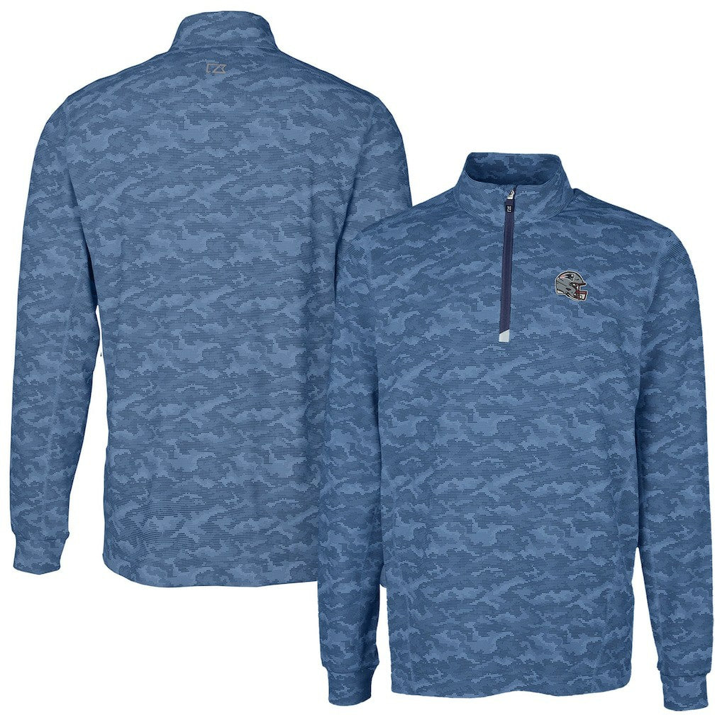 New England Patriots Cutter & Buck Helmet Traverse Camo Print Stretch Quarter-Zip Pullover Top - Navy outlet