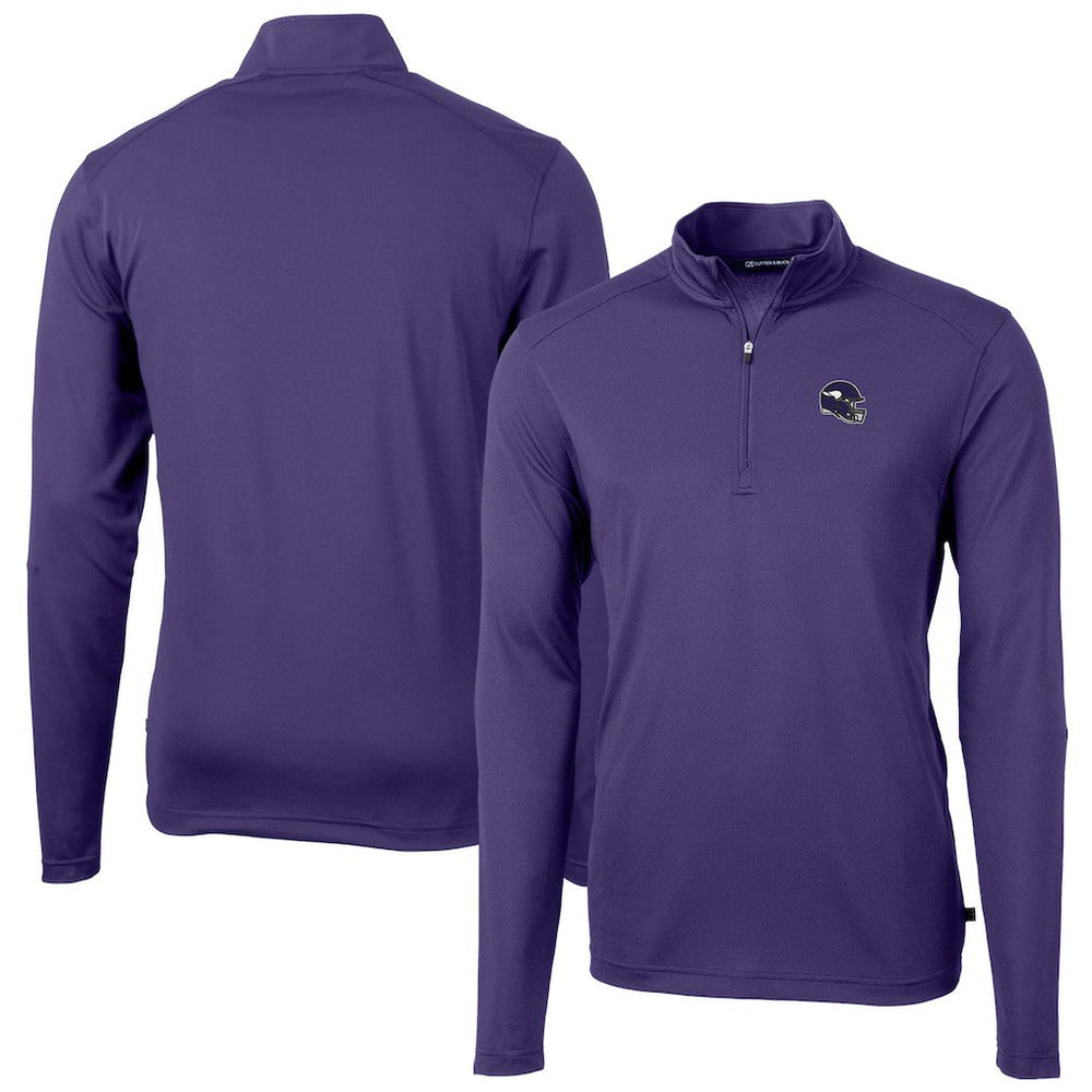 Minnesota Vikings Cutter & Buck Helmet Virtue Eco Pique Recycled Quarter-Zip Pullover Top - Purple discount