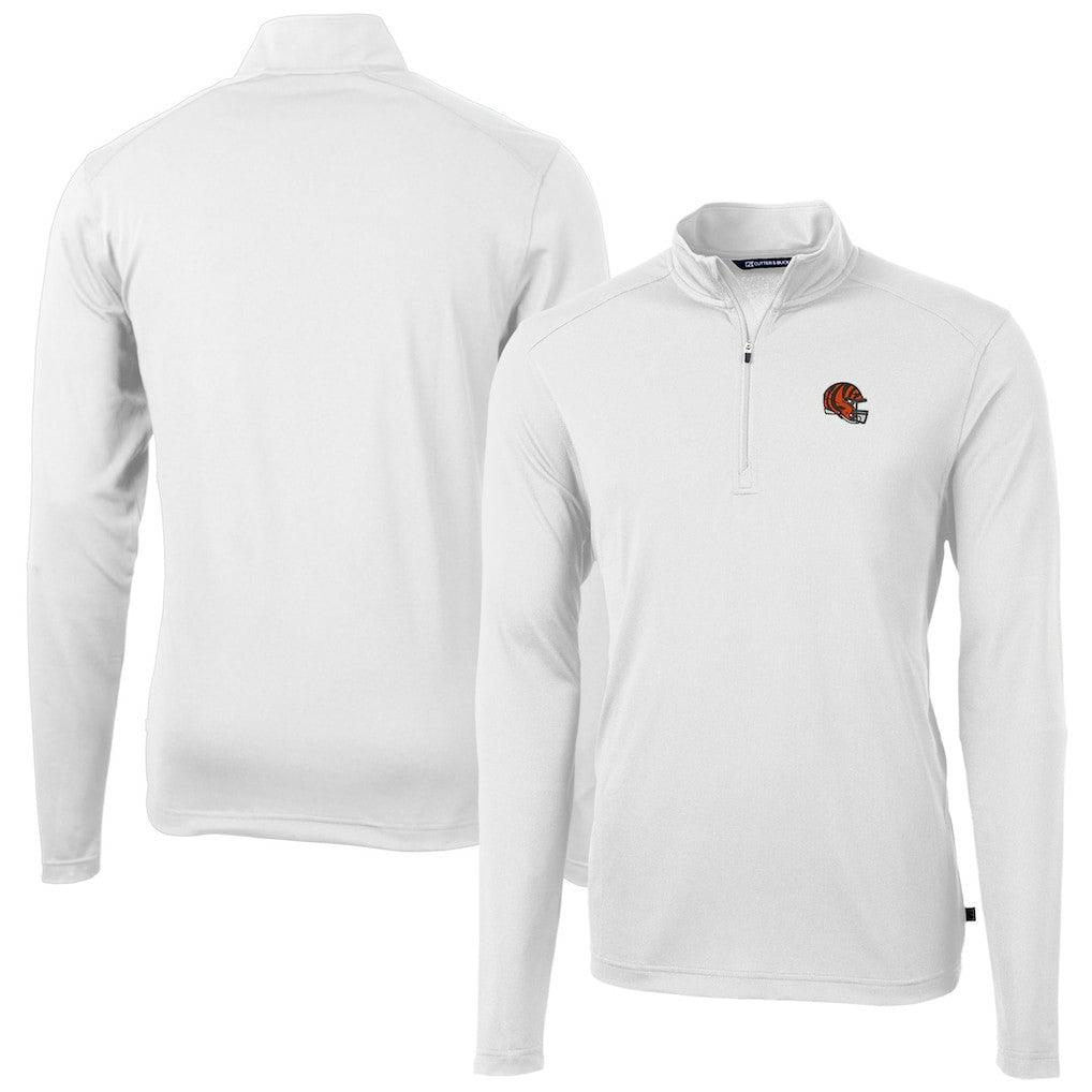 Cincinnati Bengals Cutter & Buck Helmet Virtue Eco Pique Recycled Quarter-Zip Pullover Top - White on sale