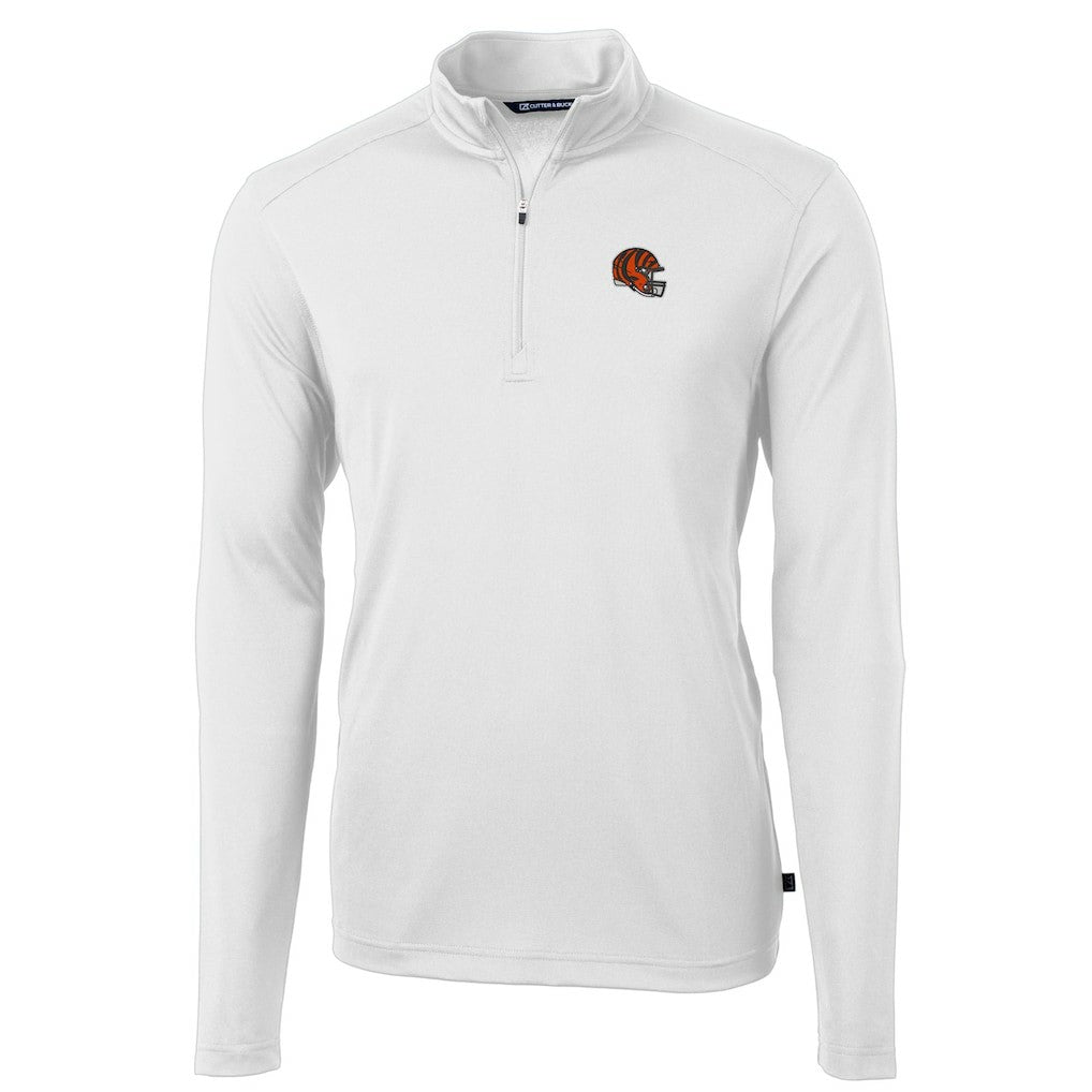 Cincinnati Bengals Cutter & Buck Helmet Virtue Eco Pique Recycled Quarter-Zip Pullover Top - White on sale