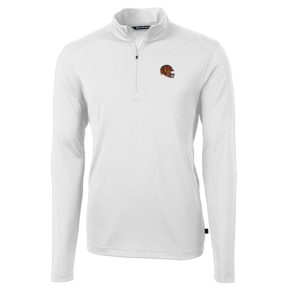 Cincinnati Bengals Cutter & Buck Helmet Virtue Eco Pique Recycled Quarter-Zip Pullover Top - White on sale