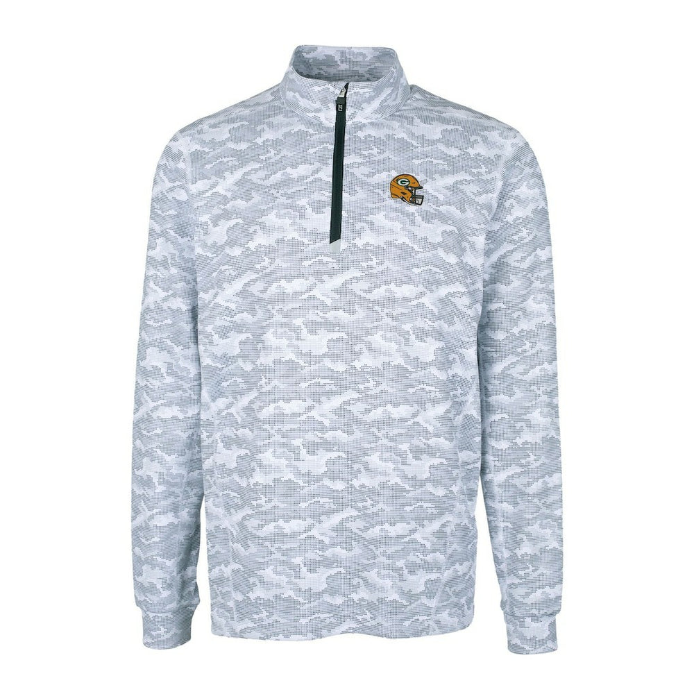 Green Bay Packers Cutter & Buck Helmet Traverse Camo Print Stretch Quarter-Zip Pullover Top - Charcoal sale