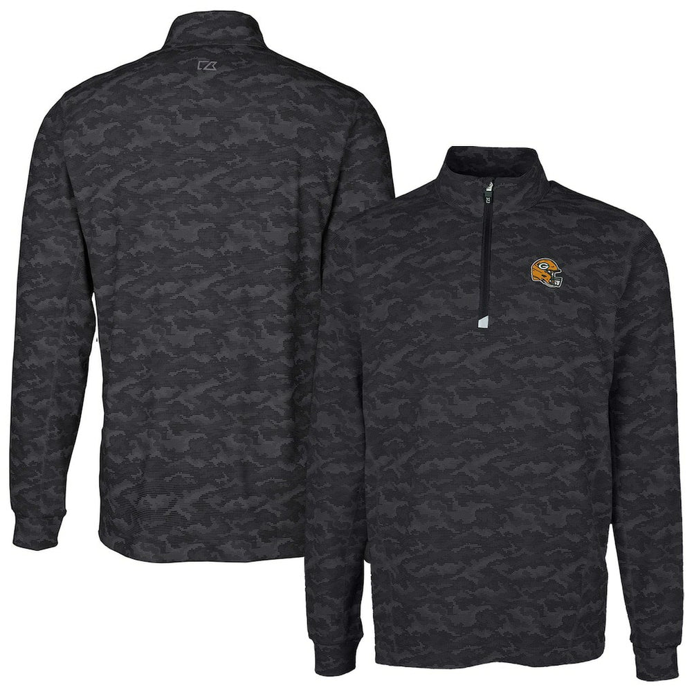 Green Bay Packers Cutter & Buck Helmet Traverse Camo Print Stretch Quarter-Zip Pullover Top - Black discount