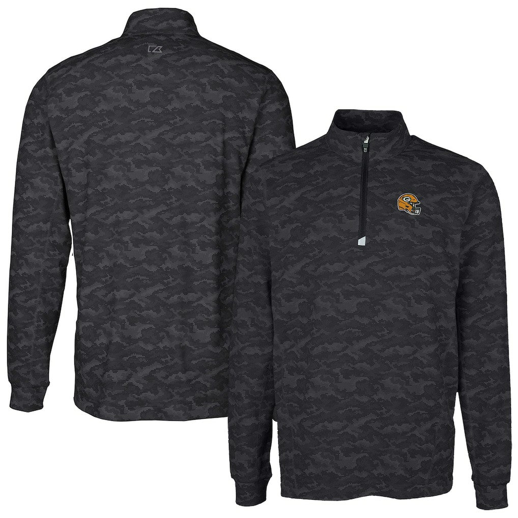 Green Bay Packers Cutter & Buck Helmet Traverse Camo Print Stretch Quarter-Zip Pullover Top - Black discount