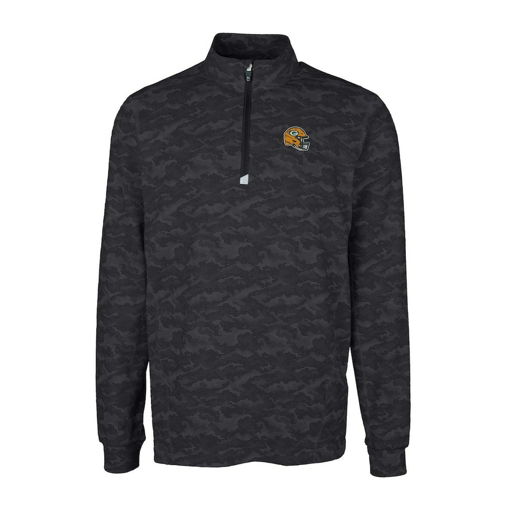 Green Bay Packers Cutter & Buck Helmet Traverse Camo Print Stretch Quarter-Zip Pullover Top - Black discount