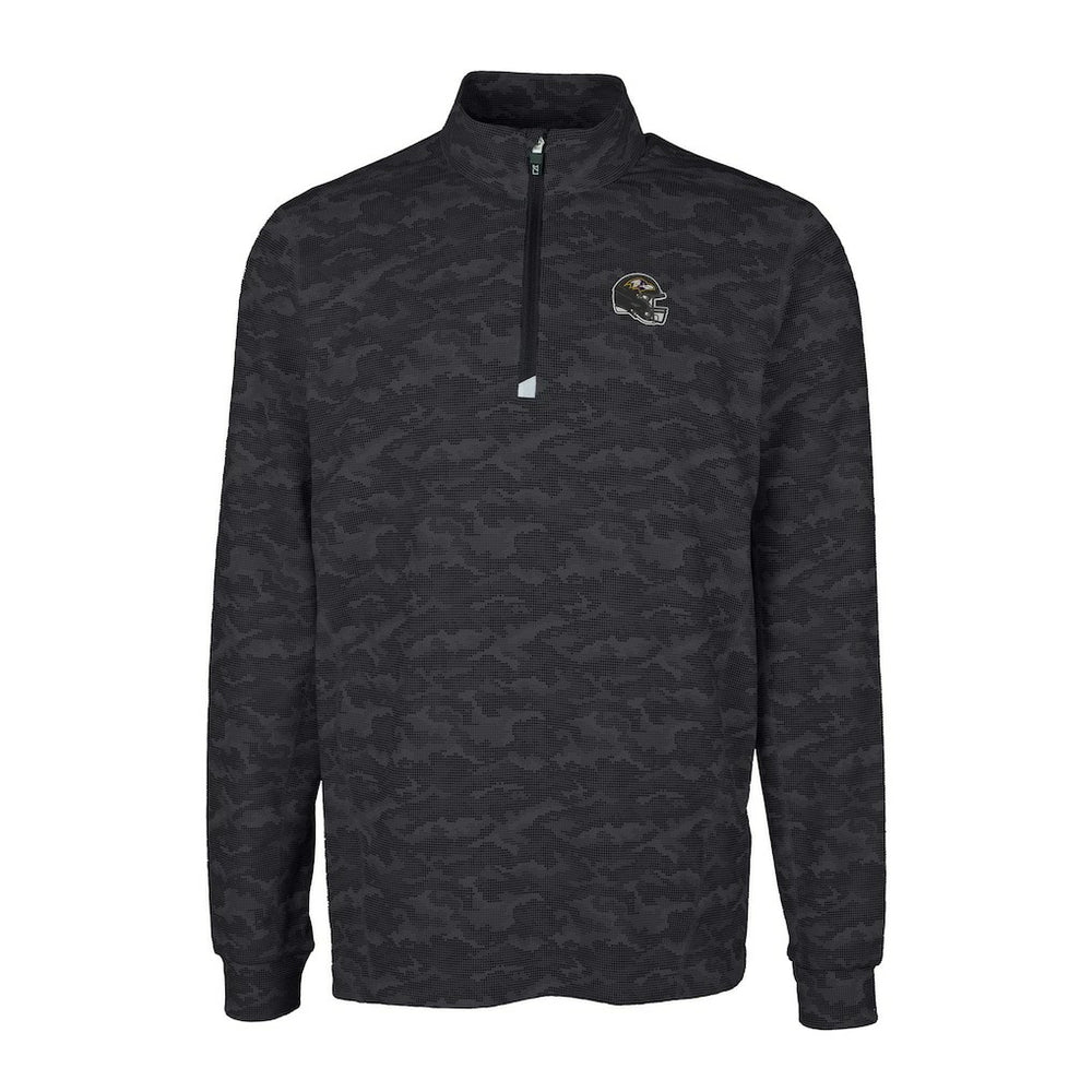 Baltimore Ravens Cutter & Buck Helmet Traverse Camo Print Stretch Quarter-Zip Pullover Top - Black on sale