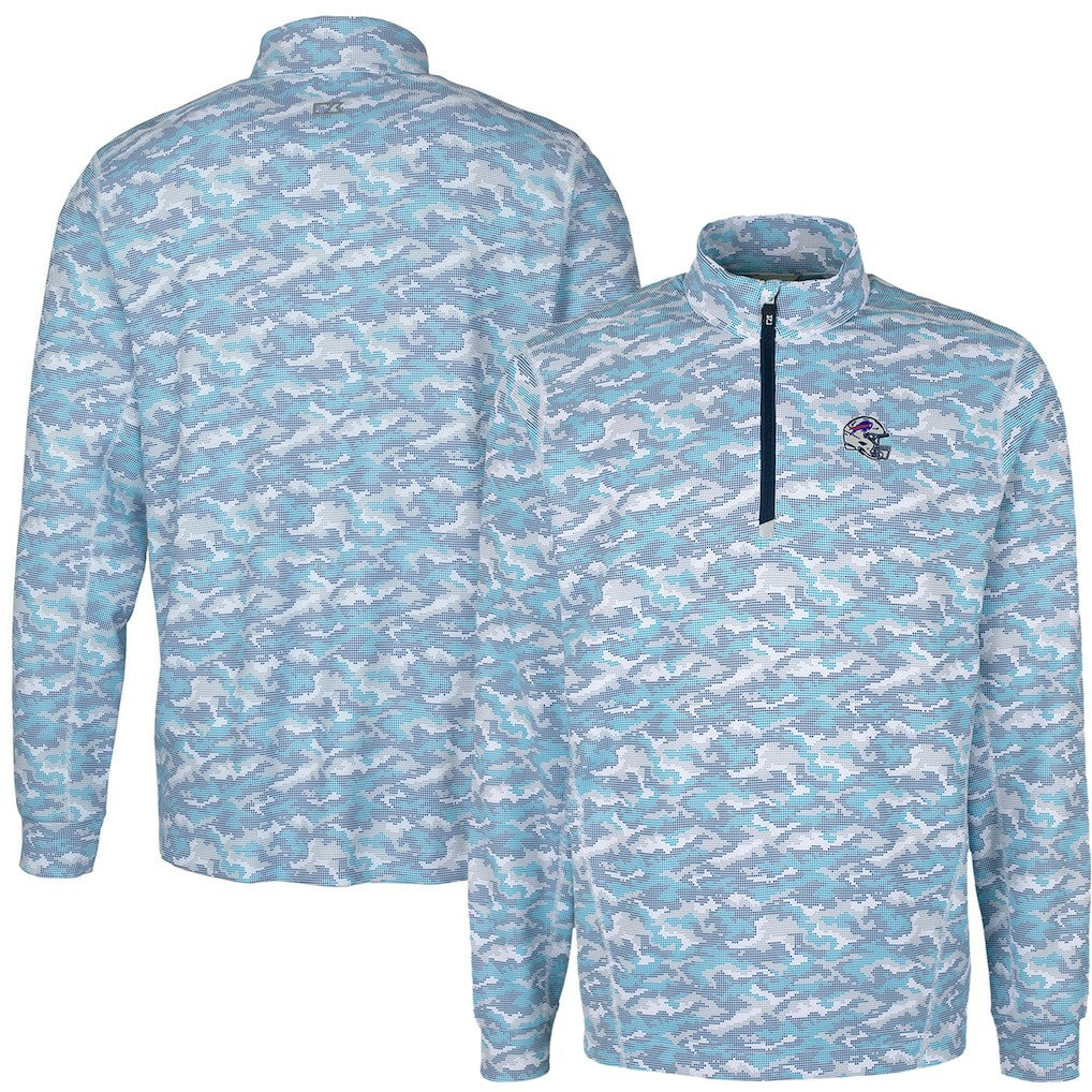 Buffalo Bills Cutter & Buck Helmet Traverse Camo Print Stretch Quarter-Zip Pullover Top - Light Blue sale