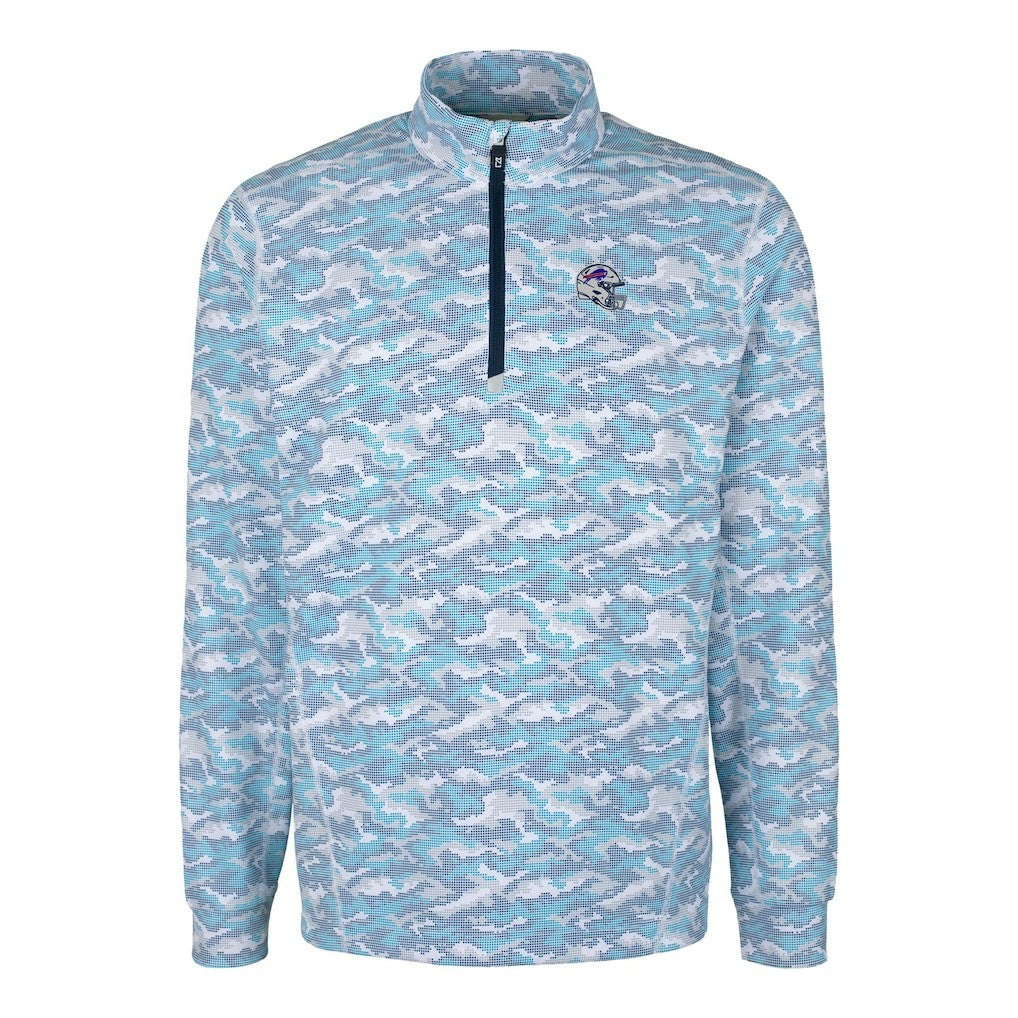Buffalo Bills Cutter & Buck Helmet Traverse Camo Print Stretch Quarter-Zip Pullover Top - Light Blue sale