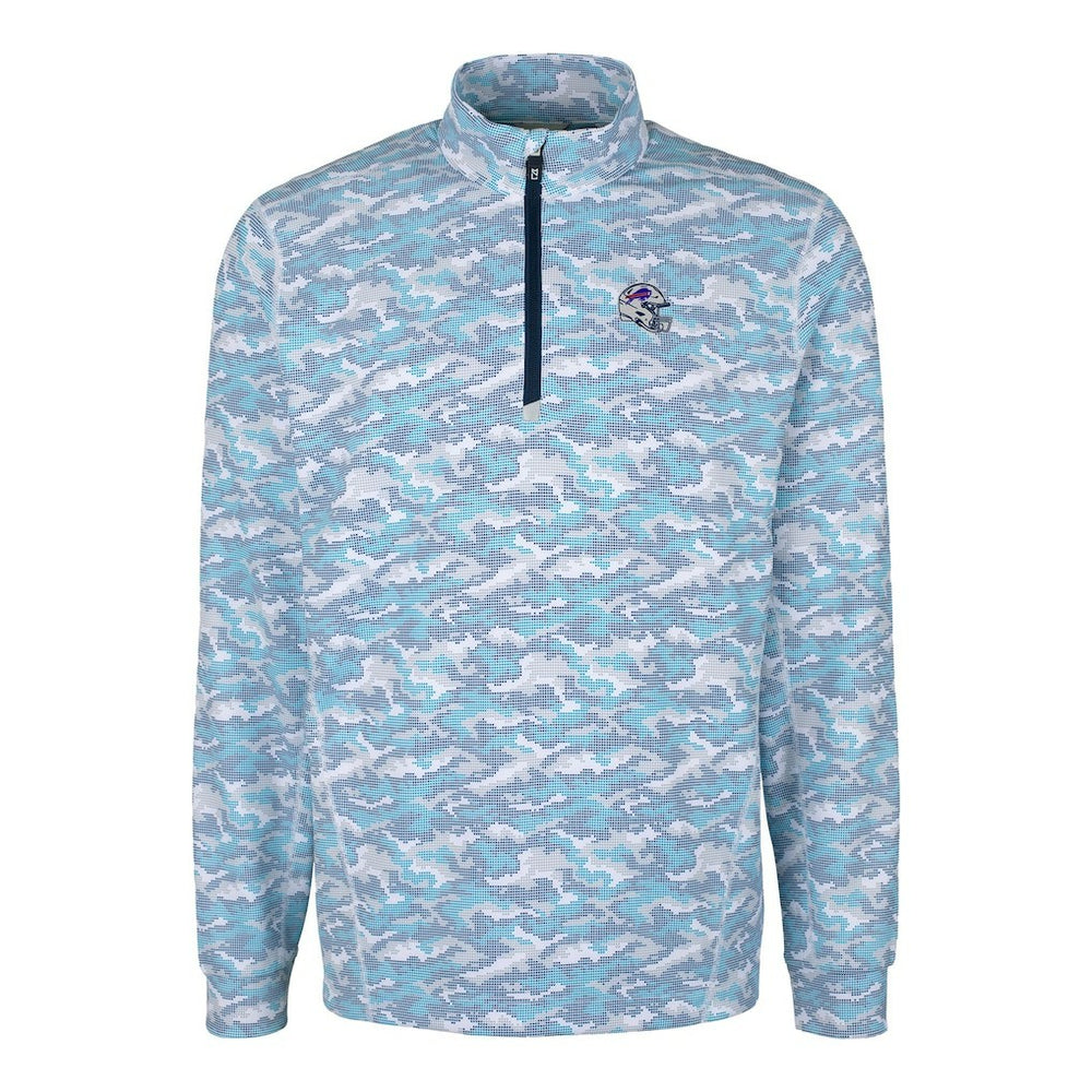 Buffalo Bills Cutter & Buck Helmet Traverse Camo Print Stretch Quarter-Zip Pullover Top - Light Blue sale