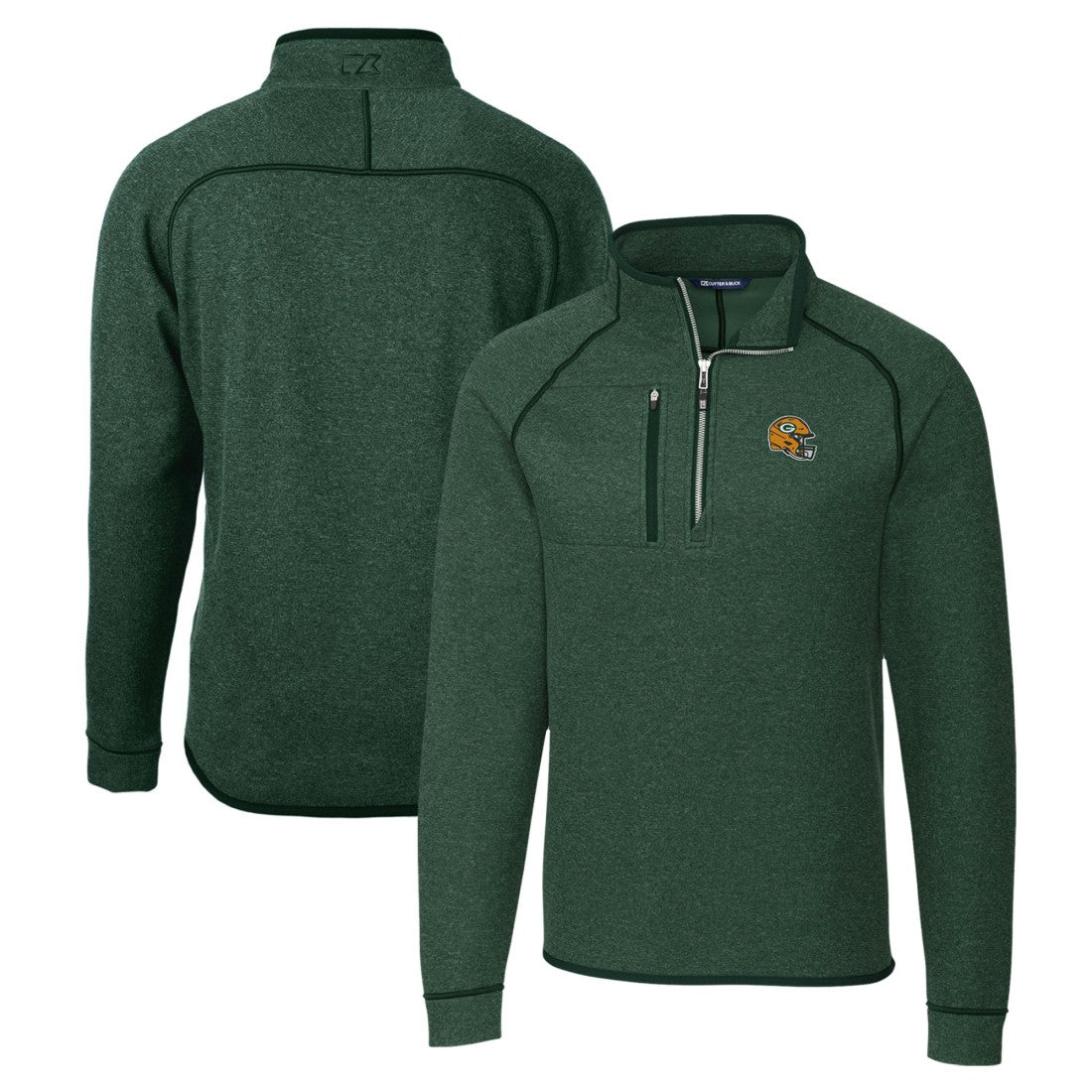 Green Bay Packers Cutter & Buck Helmet Mainsail Sweater-Knit Half-Zip Pullover Jacket - Hunter Green for sale