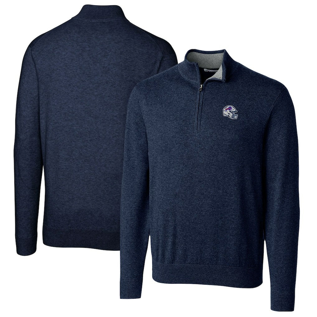 Buffalo Bills Cutter & Buck Helmet Lakemont Tri-Blend Quarter-Zip Pullover Sweater - Navy sale