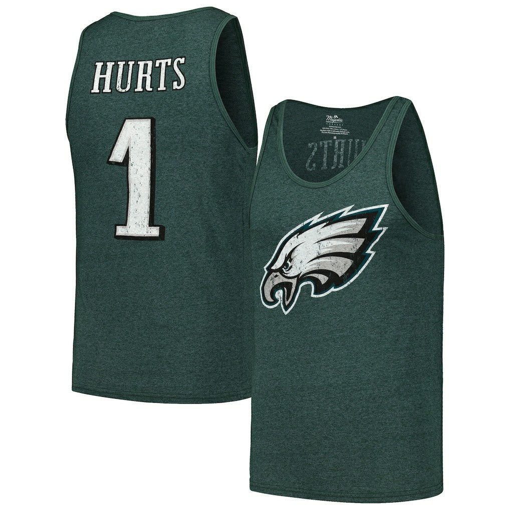 Jalen Hurts Philadelphia Eagles Majestic Threads Name & Number Tri-Blend Tank Top - Green discount