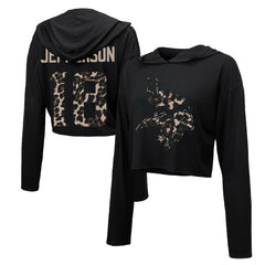 Justin Jefferson Minnesota Vikings Majestic Threads Women's Leopard Player Name & Number Long Sleeve Cropped Hoodie - Black discount