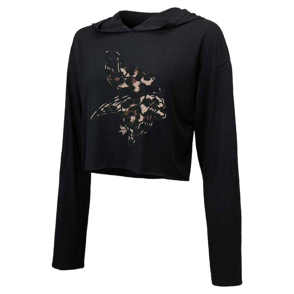 Justin Jefferson Minnesota Vikings Majestic Threads Women's Leopard Player Name & Number Long Sleeve Cropped Hoodie - Black discount