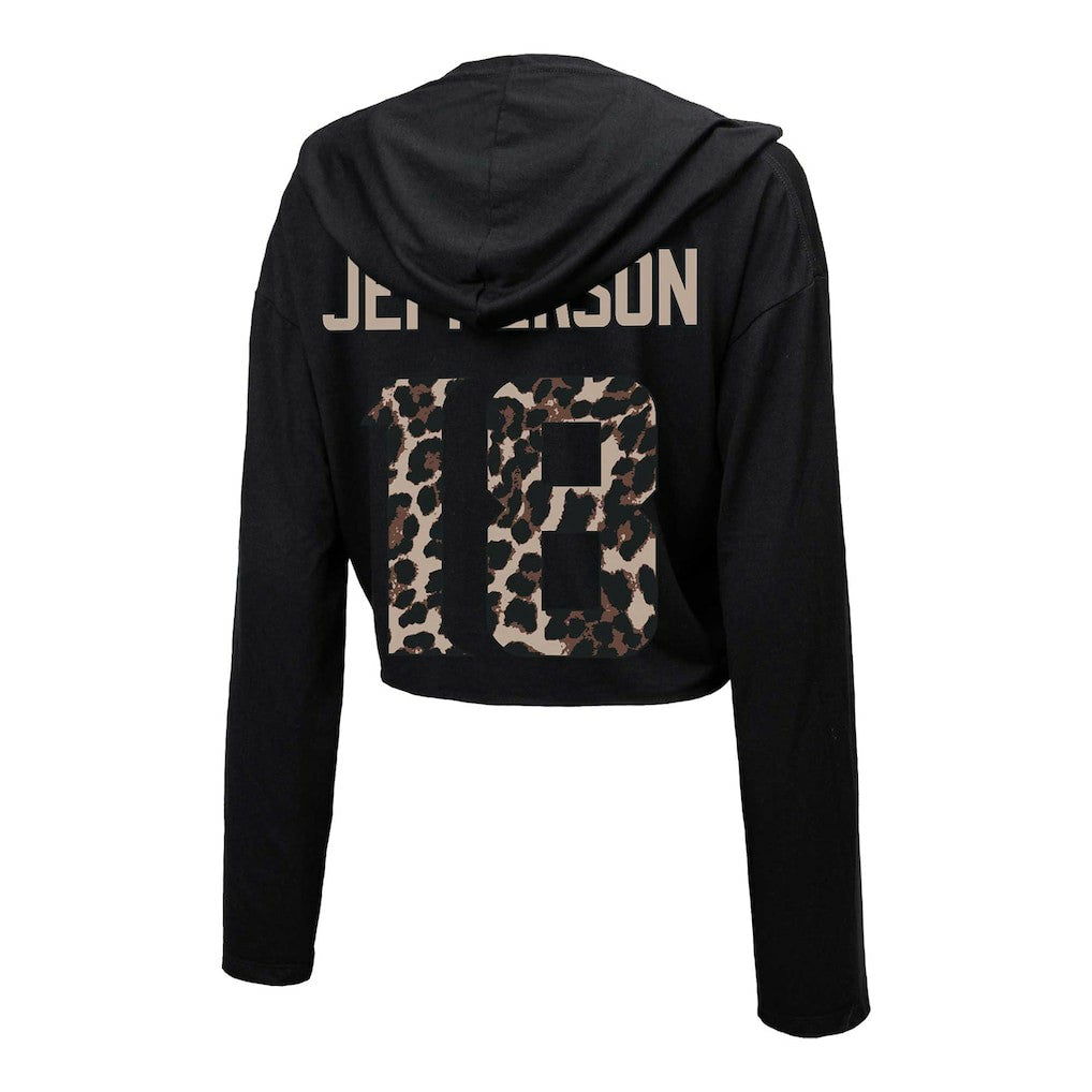 Justin Jefferson Minnesota Vikings Majestic Threads Women's Leopard Player Name & Number Long Sleeve Cropped Hoodie - Black discount