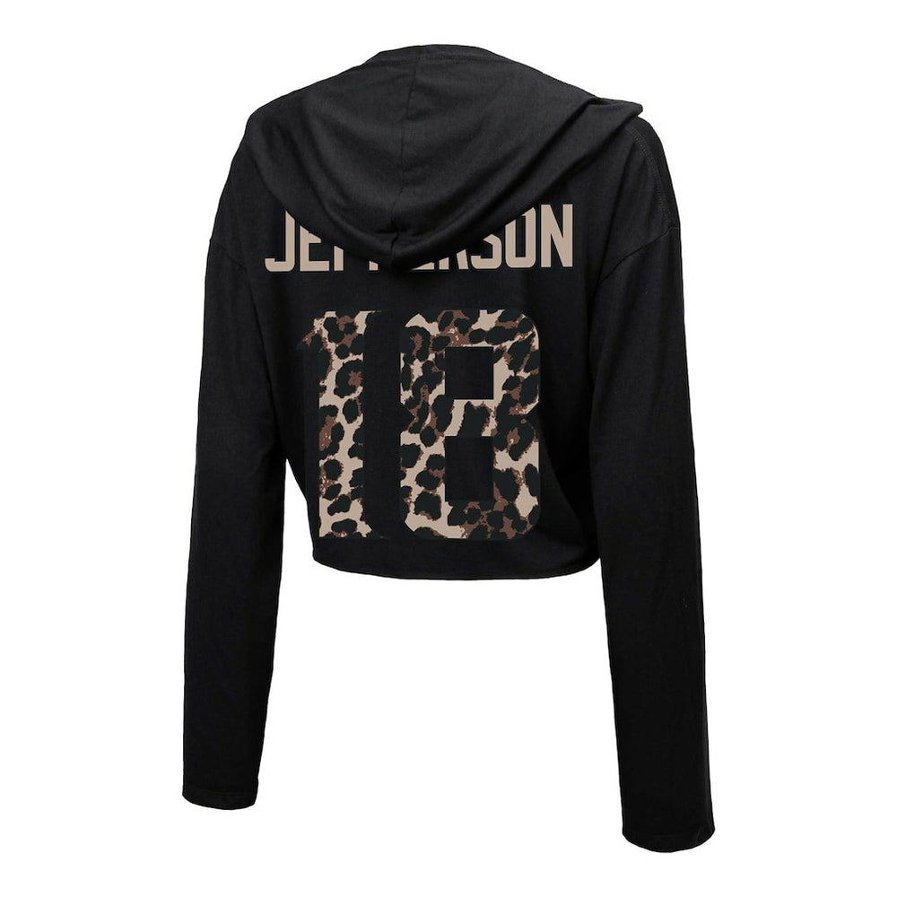 Justin Jefferson Minnesota Vikings Majestic Threads Women's Leopard Player Name & Number Long Sleeve Cropped Hoodie - Black discount