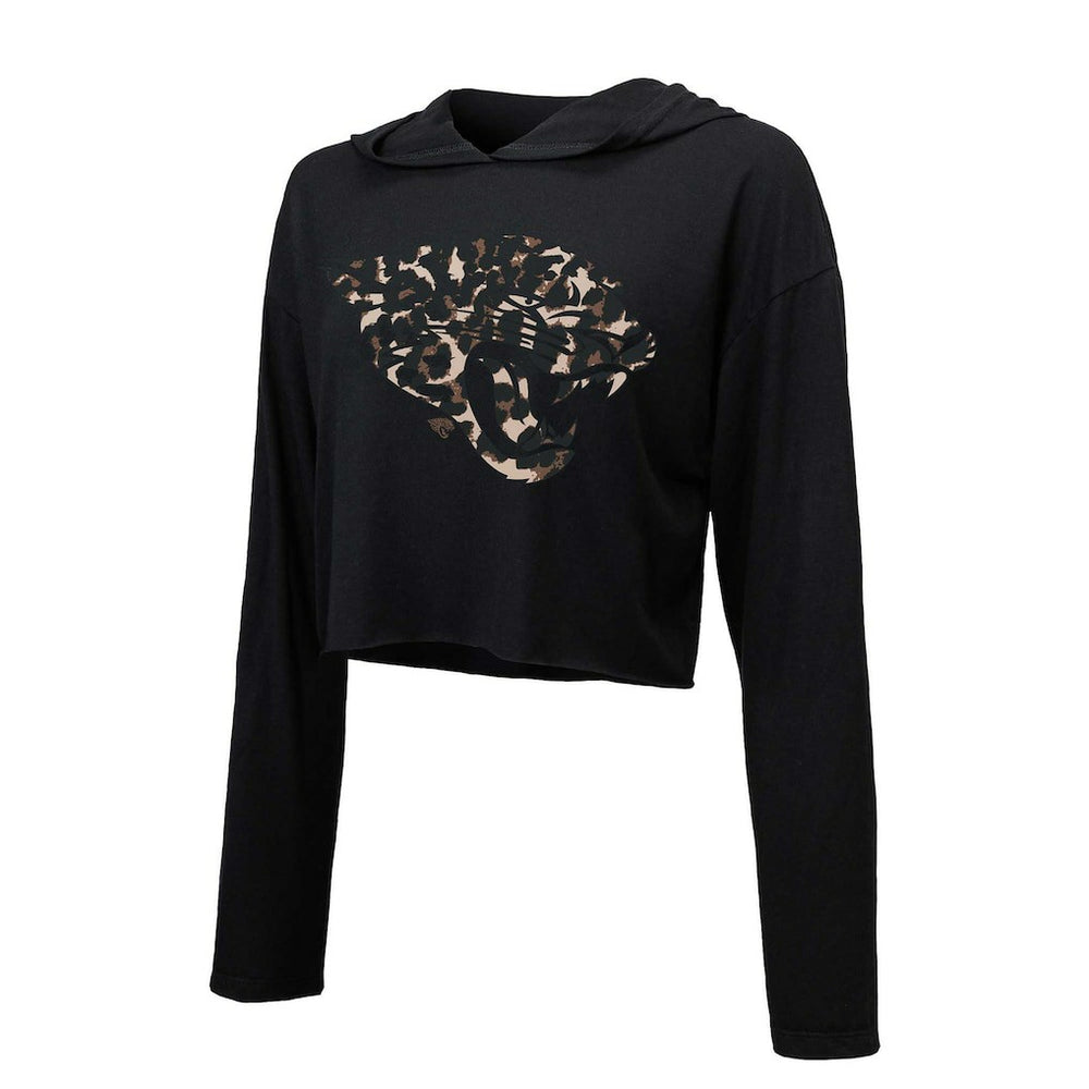 Trevor Lawrence Jacksonville Jaguars Majestic Threads Women's Leopard Player Name & Number Long Sleeve Cropped Hoodie - Black online