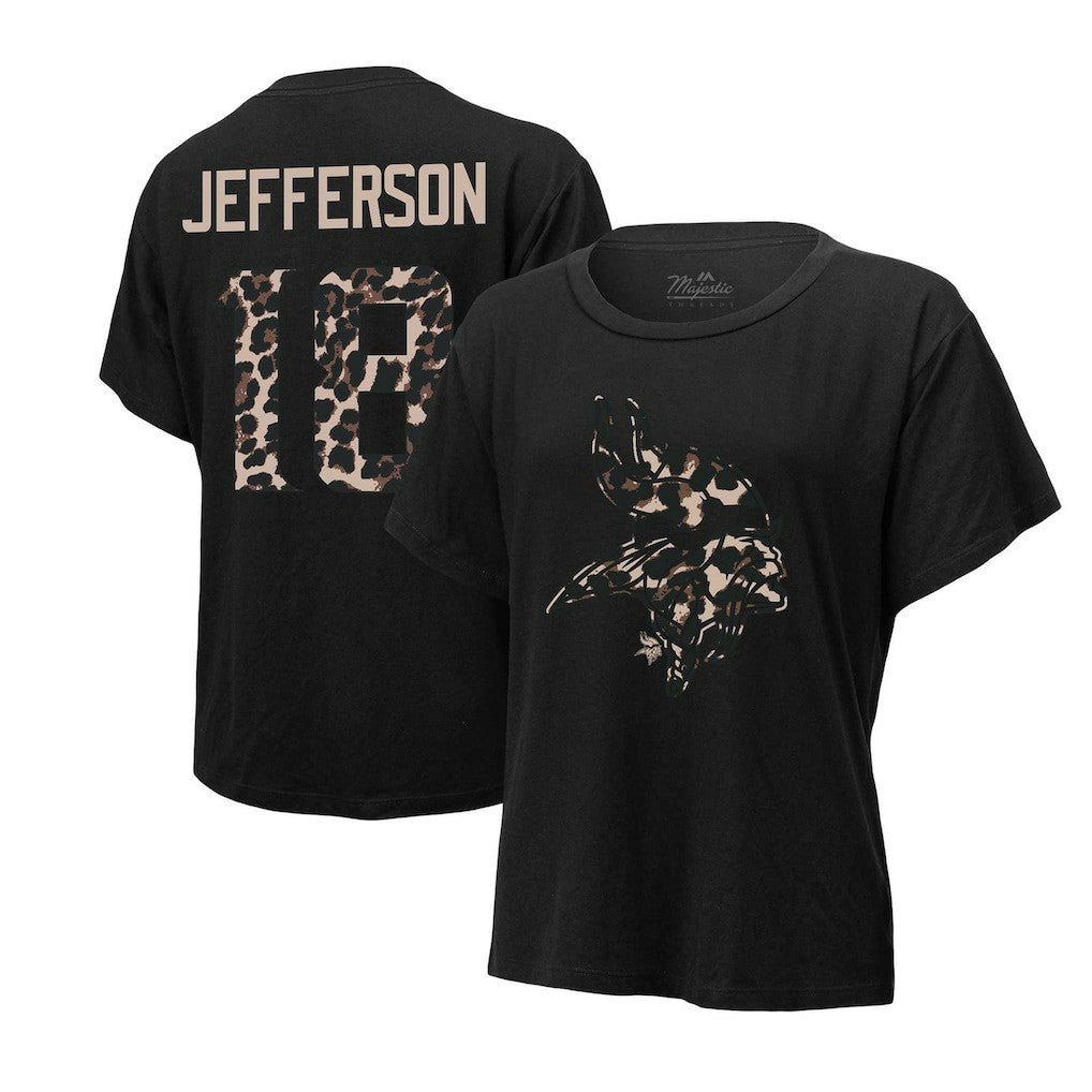 Justin Jefferson Minnesota Vikings Majestic Threads Women's Leopard Player Name & Number T-Shirt - Black outlet