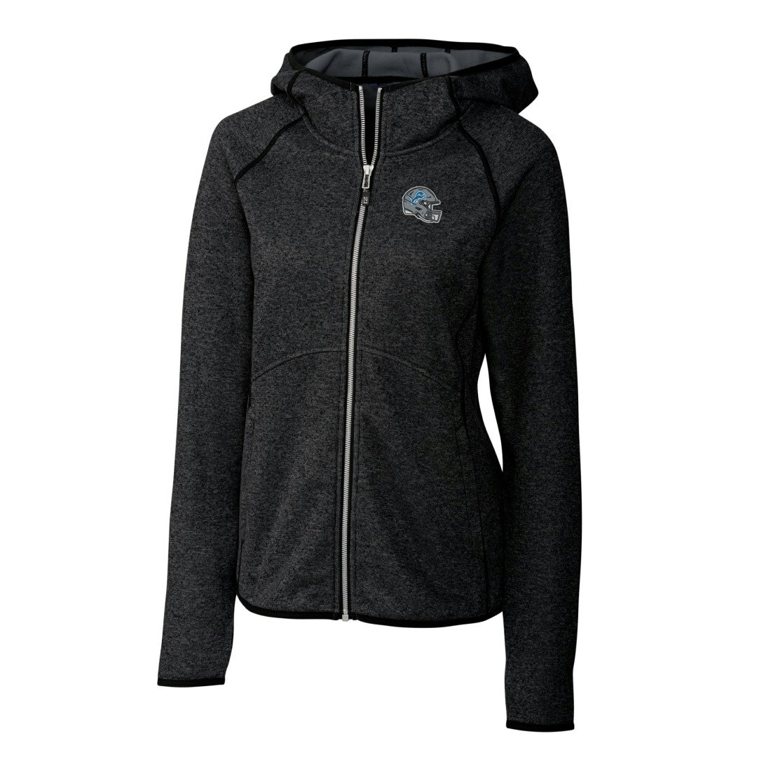 Detroit Lions Cutter & Buck Women's Helmet Logo Mainsail Sweater-Knit Full-Zip Hoodie - Charcoal sale