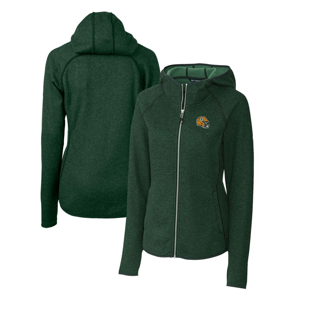 Green Bay Packers Cutter & Buck Women's Helmet Logo Mainsail Sweater-Knit Full-Zip Hoodie - Green for sale