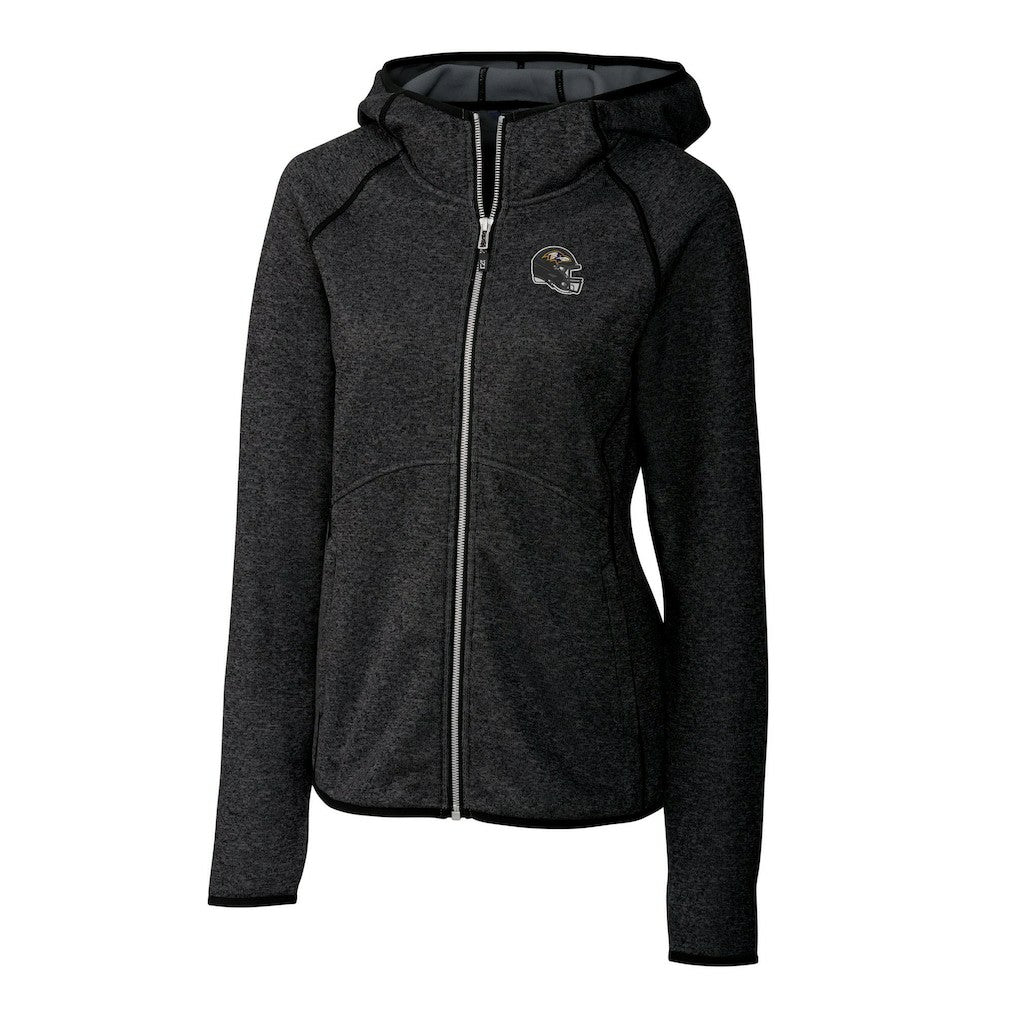 Baltimore Ravens Cutter & Buck Women's Helmet Logo Mainsail Sweater-Knit Full-Zip Hoodie - Charcoal for sale