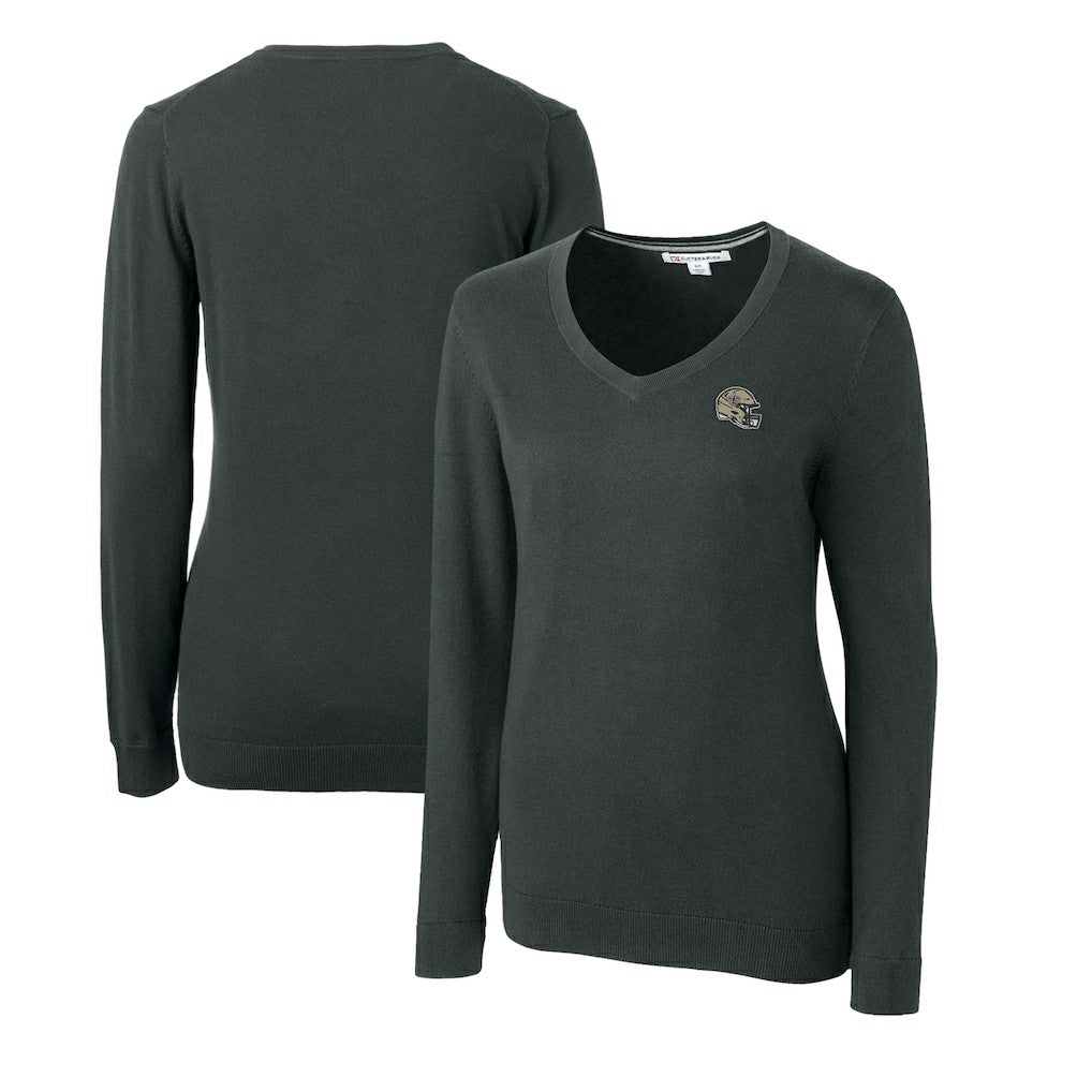 New Orleans Saints Cutter & Buck Women's Helmet Logo Lakemont Tri-Blend V-Neck Pullover Sweater - Charcoal outlet