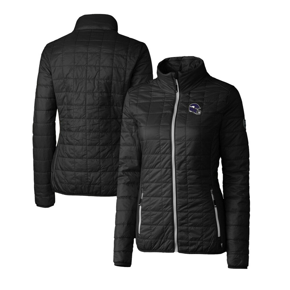 Minnesota Vikings Cutter & Buck Women's Helmet Logo Rainier PrimaLoft Eco Insulated Full-Zip Puffer Jacket - Black sale