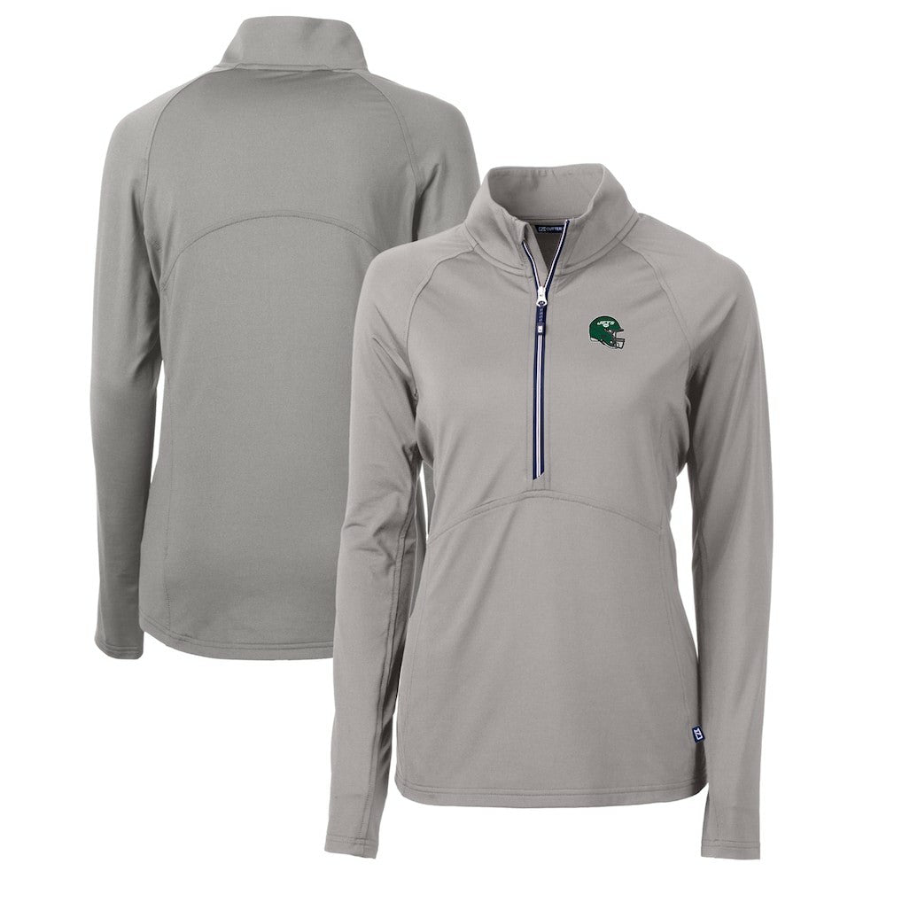 New York Jets Cutter & Buck Women's Helmet Logo Adapt Eco Knit Stretch Recycled Half-Zip Pullover Top - Gray outlet