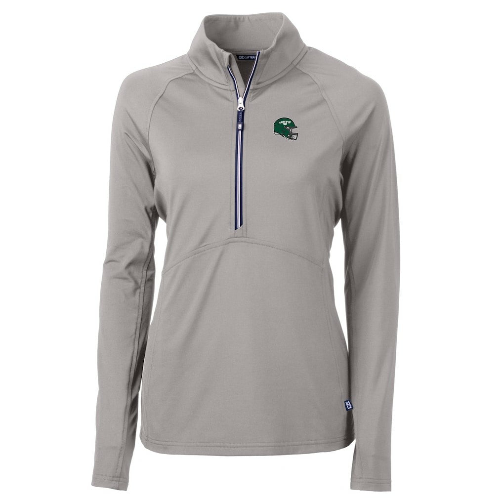 New York Jets Cutter & Buck Women's Helmet Logo Adapt Eco Knit Stretch Recycled Half-Zip Pullover Top - Gray outlet