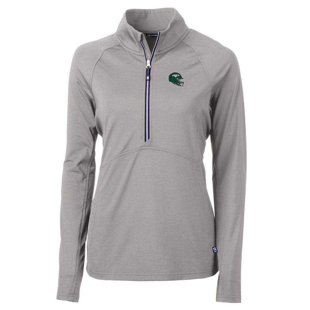 New York Jets Cutter & Buck Women's Helmet Logo Adapt Eco Knit Stretch Recycled Half-Zip Pullover Top - Gray outlet