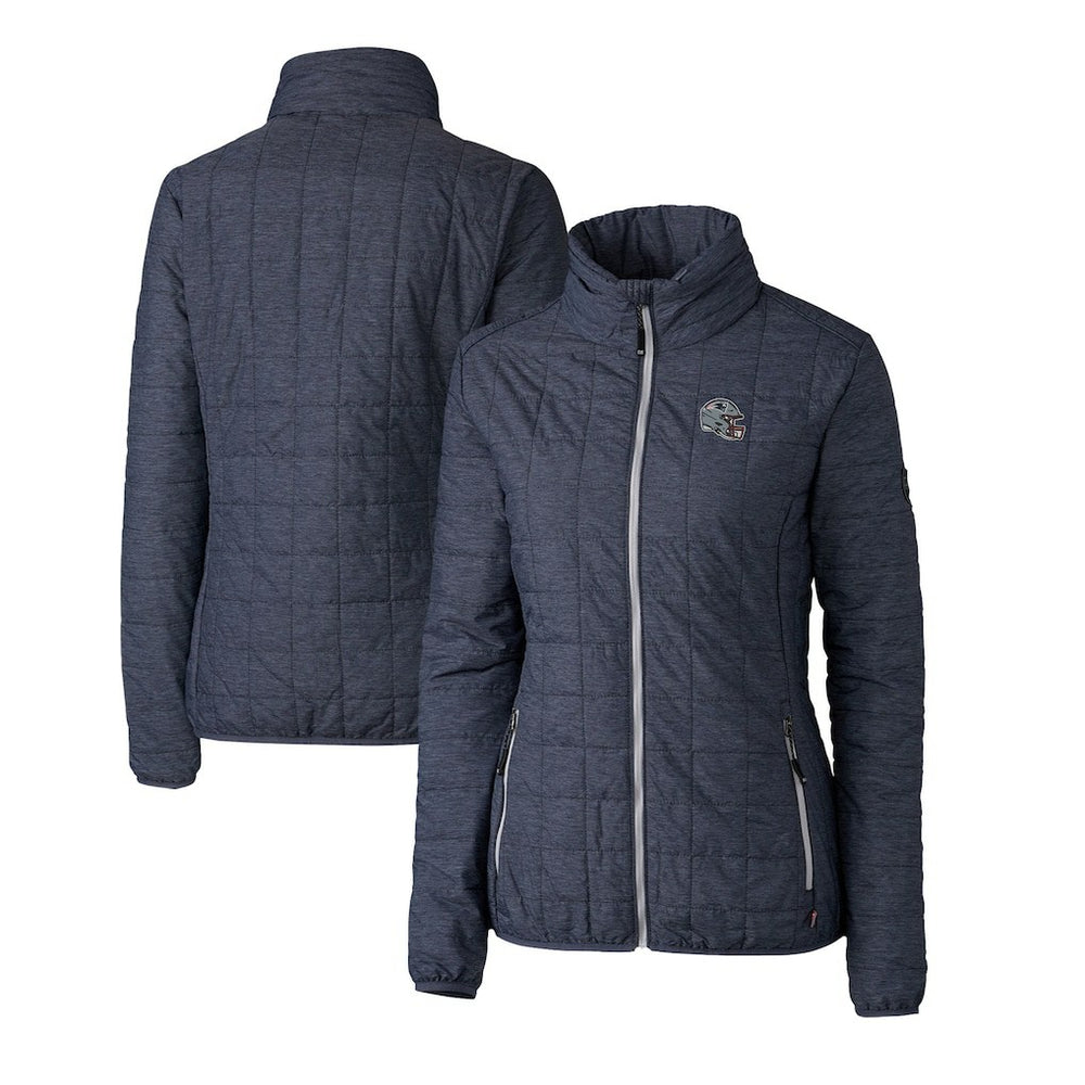 New England Patriots Cutter & Buck Women's Helmet Logo Rainier PrimaLoft Eco Insulated Full-Zip Puffer Jacket - Heather Navy sale