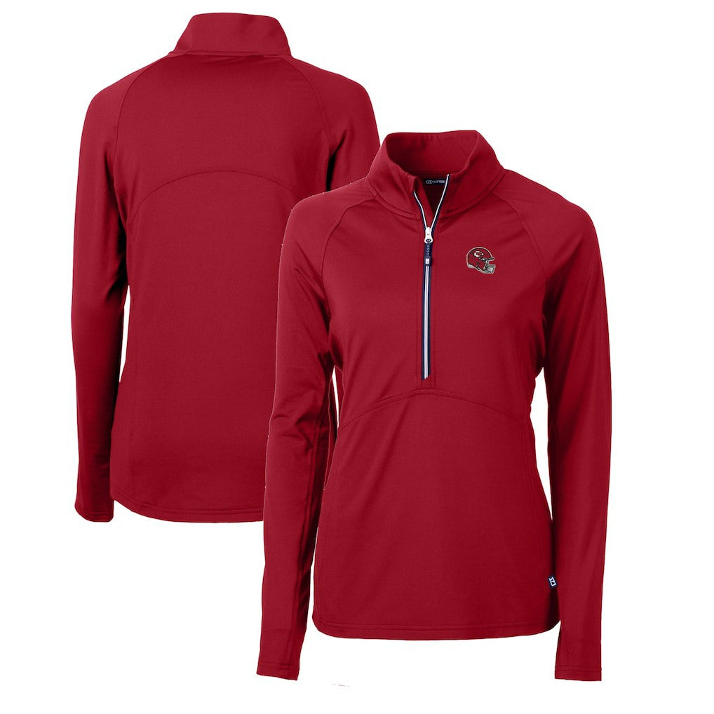 Kansas City Chiefs Cutter & Buck Women's Helmet Logo Adapt Eco Knit Stretch Recycled Half-Zip Pullover Top - Red for sale