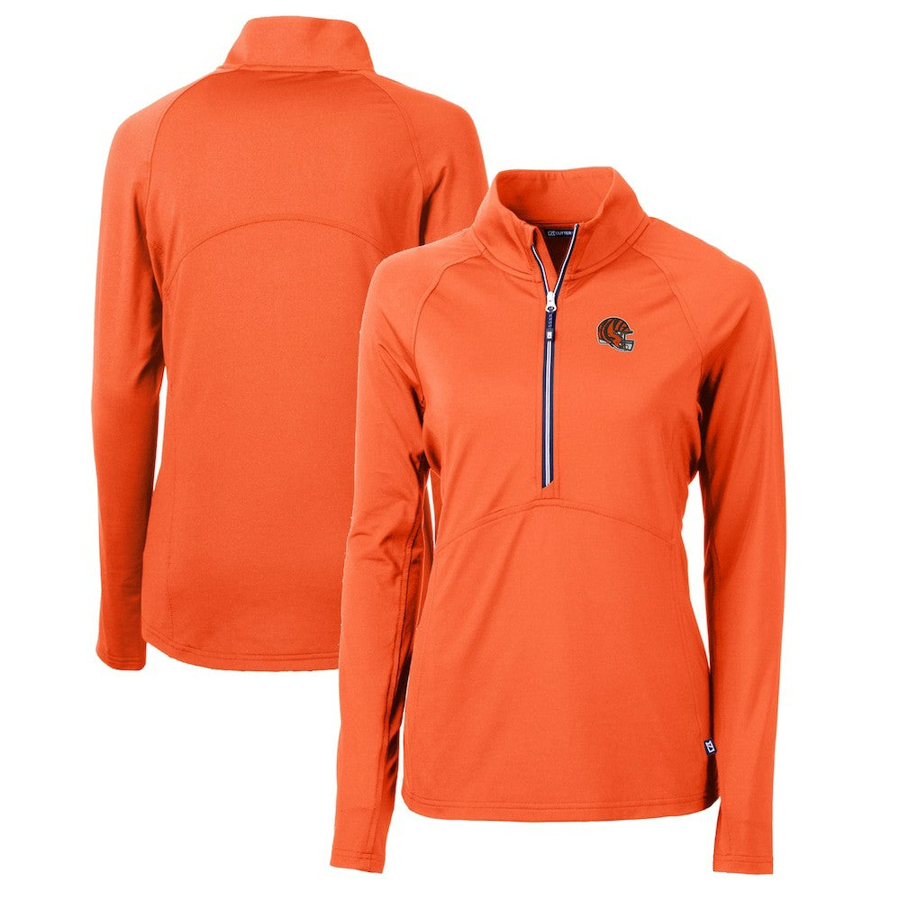 Cincinnati Bengals Cutter & Buck Women's Helmet Logo Adapt Eco Knit Stretch Recycled Half-Zip Pullover Top - Orange outlet