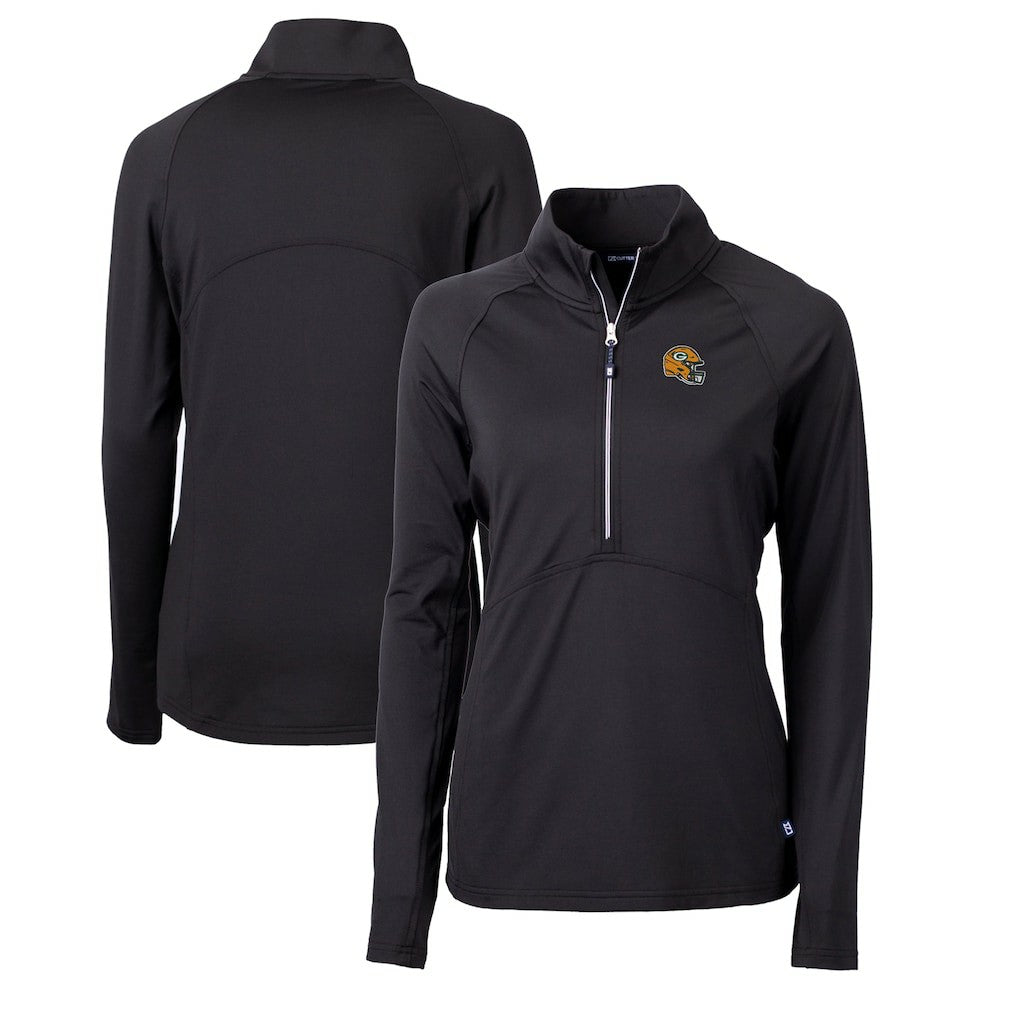 Green Bay Packers Cutter & Buck Women's Helmet Logo Adapt Eco Knit Stretch Recycled Half-Zip Pullover Top - Black discount