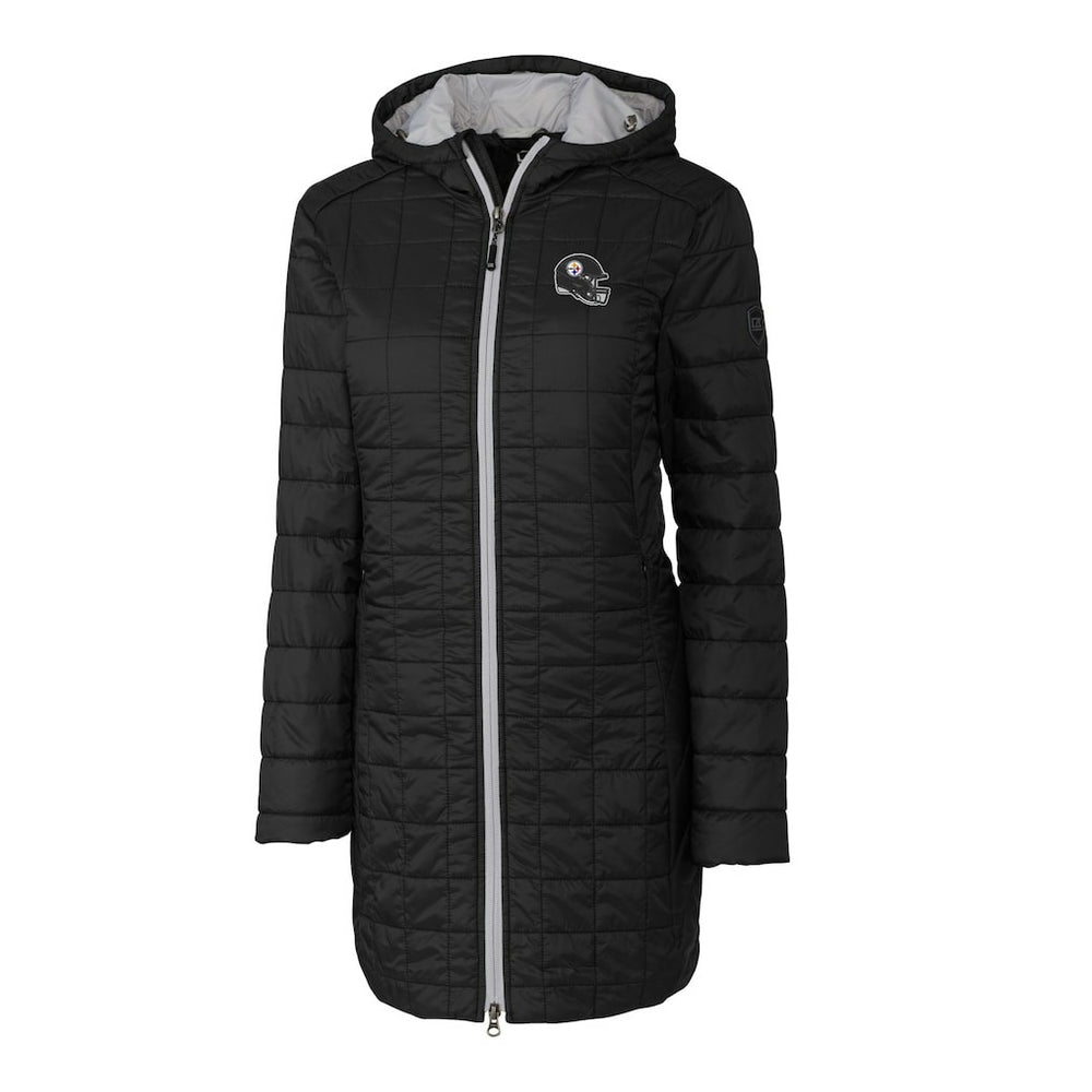 Pittsburgh Steelers Cutter & Buck Women's Helmet Logo Rainier Primaloft Eco Insulated Hooded Long Coat - Black sale