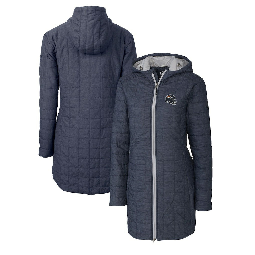 Denver Broncos Cutter & Buck Women's Helmet Logo Rainier Primaloft Eco Insulated Hooded Long Coat - Heather Navy outlet