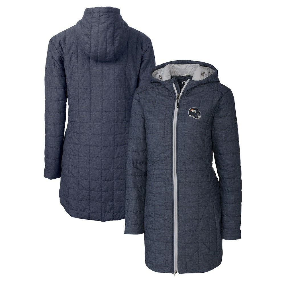 Denver Broncos Cutter & Buck Women's Helmet Logo Rainier Primaloft Eco Insulated Hooded Long Coat - Heather Navy outlet