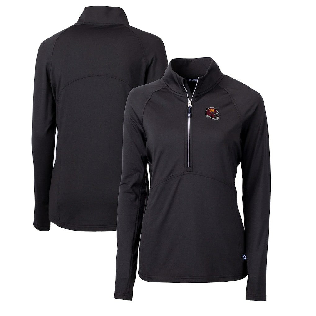 Washington Commanders Cutter & Buck Women's Helmet Logo Adapt Eco Knit Stretch Recycled Half-Zip Pullover Top - Black sale