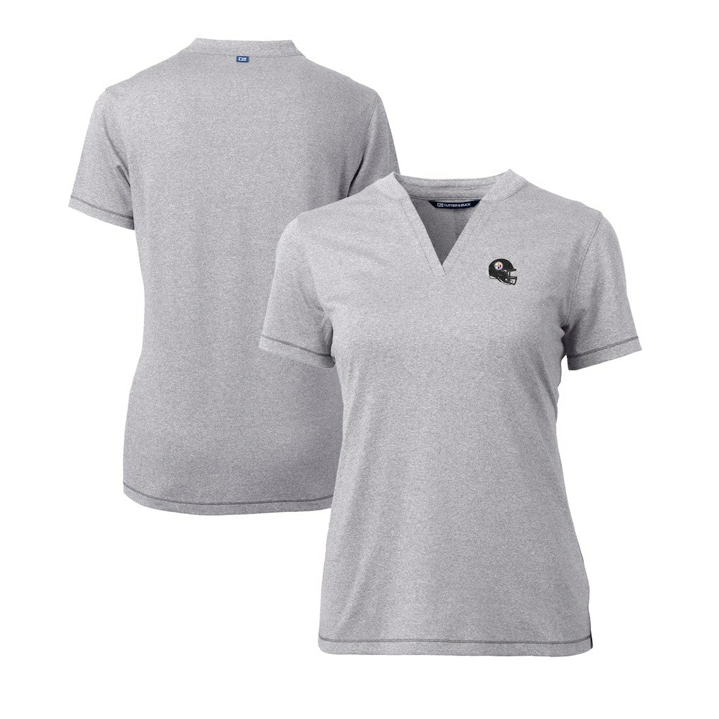 Pittsburgh Steelers Cutter & Buck Women's Helmet Logo DryTec Forge Stretch V-Neck Blade Top - Heather Gray discount